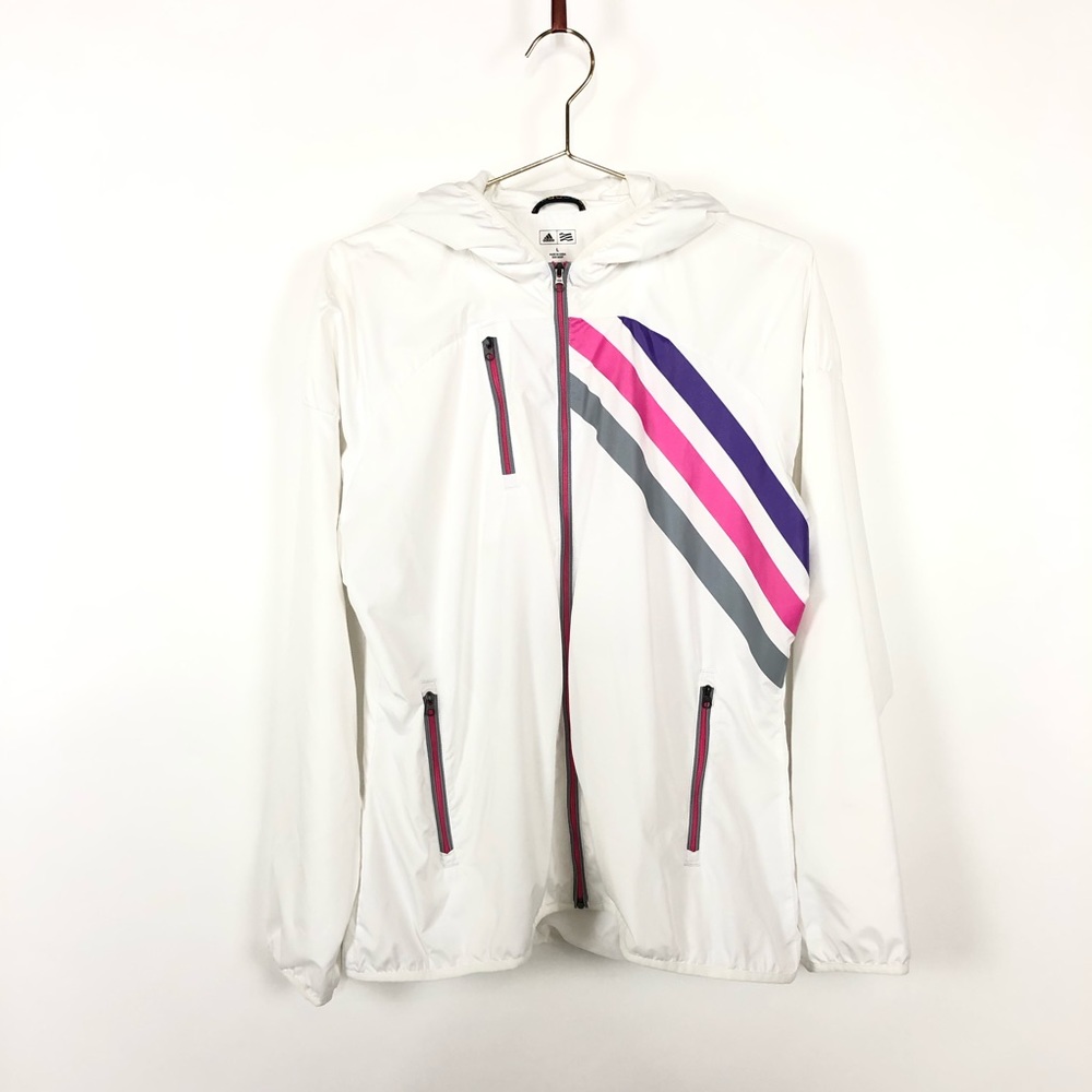 Adidas bright white golf windbreaker jacket